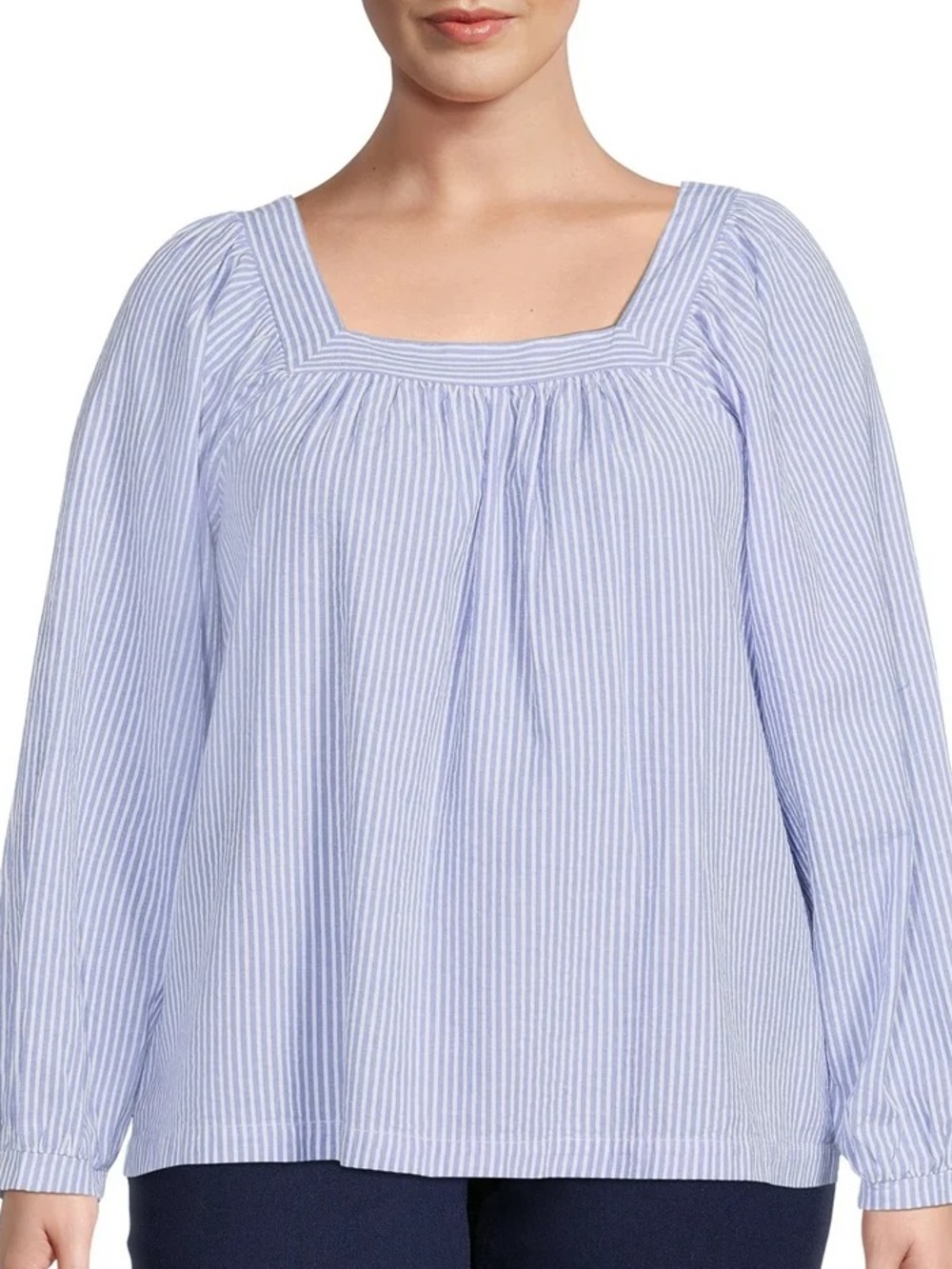 TERRA & SKY Striped Square Neck Cotton Striped Top 2X